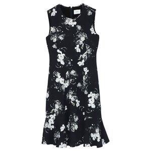 ERDRM Jana Floral Knee Length Crepe Black Floral Sleeveless Midi Dress Ruffle 12